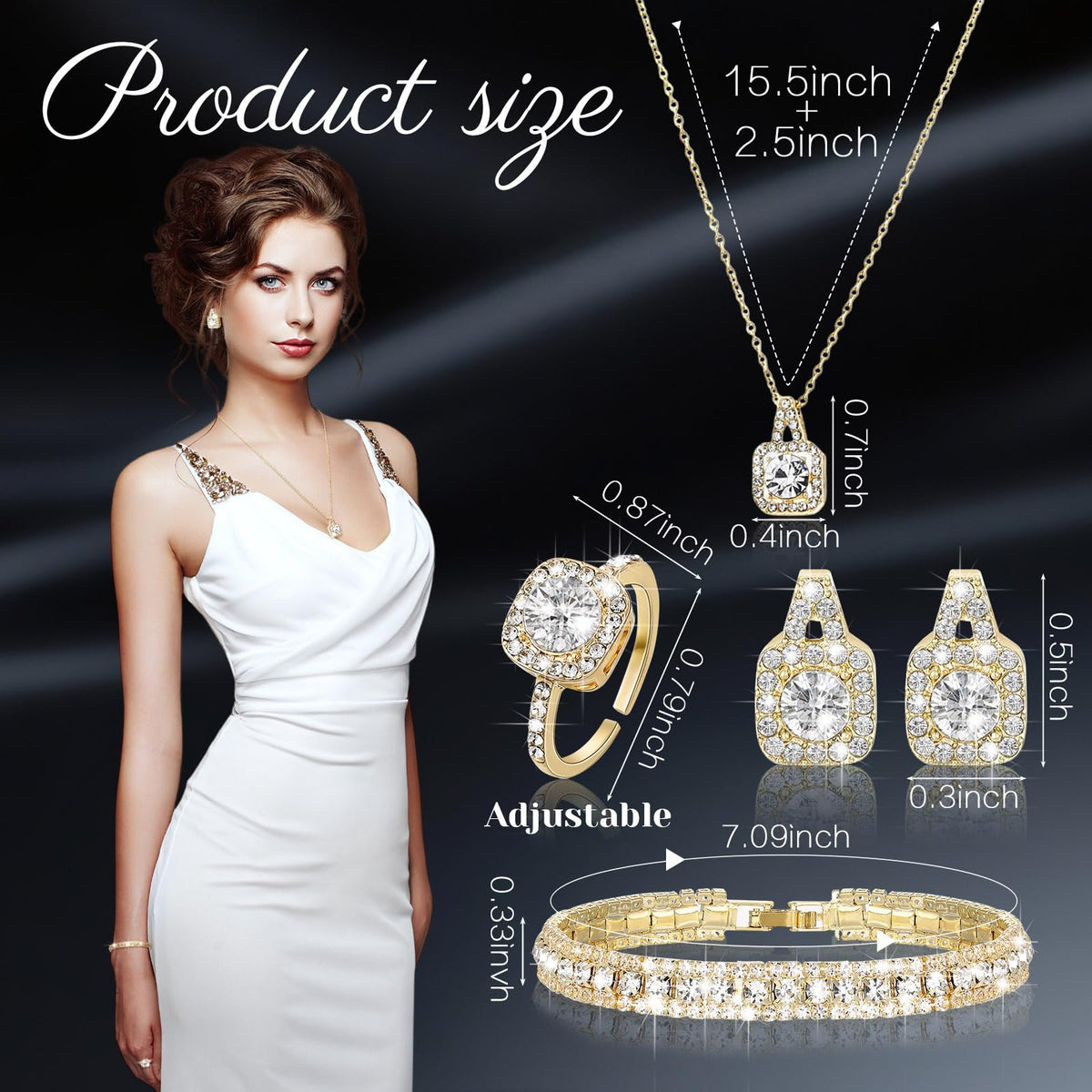 Canchiing 5 Pcs Rhinestone Jewelry Set Clutch Purse for - Canchiing Official Imagery - 3
