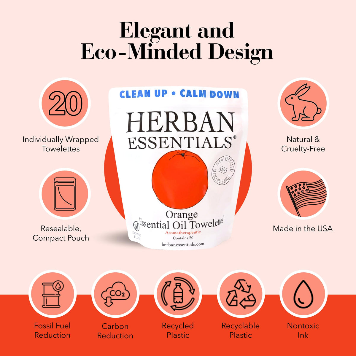 Herban Essentials Orange Wipes Towelettes Essential Oil 20 - Herban Essentials Official Imagery - 4