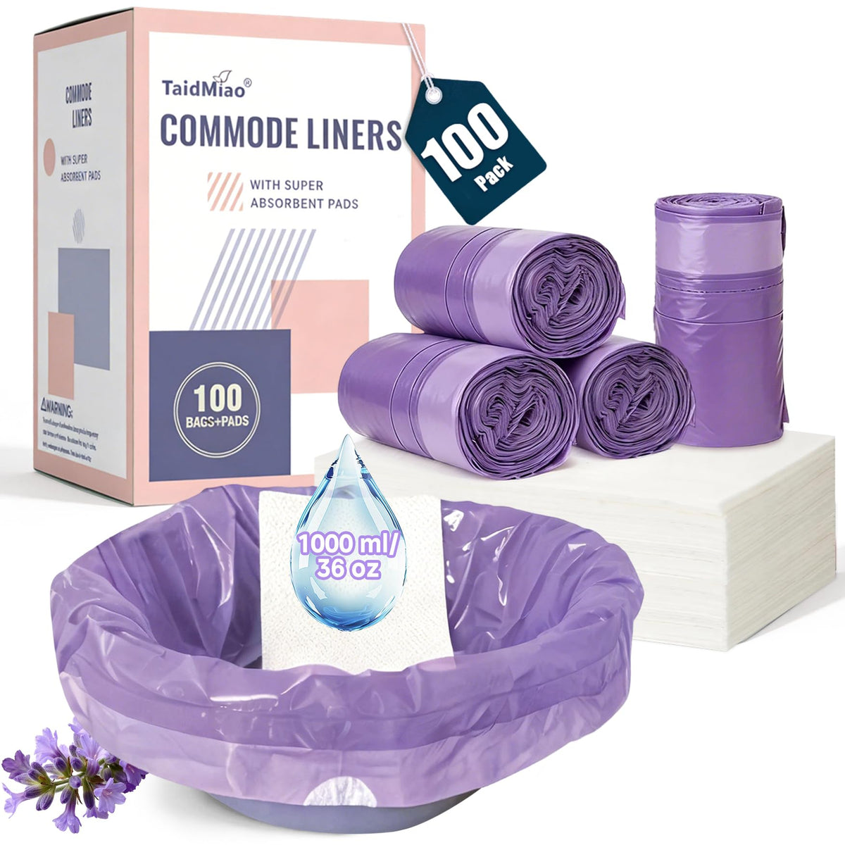 Bedside Commode Liners with Absorbent Pads - TaidMiao Official Imagery - 2