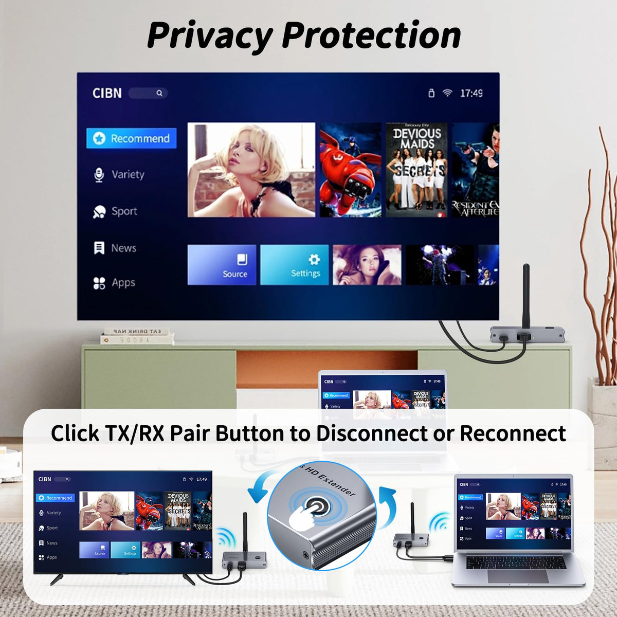 Wireless HDMI Transmitter and Receiver 4K 30Hz HDMI Wireless - DXchip Official Imagery - 8