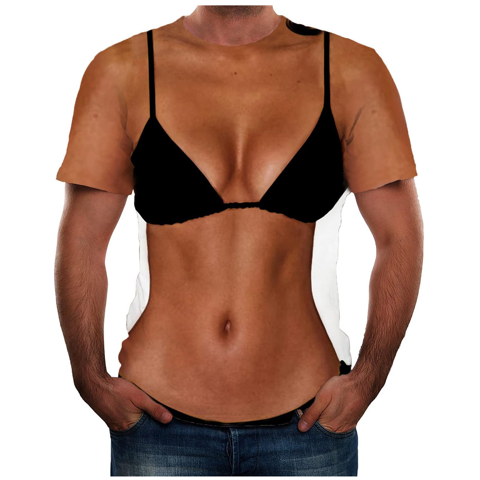 Men's Funny Ugly Shirts Prank Graphic Fake Muscle T Shirts for Men 3D - View 1