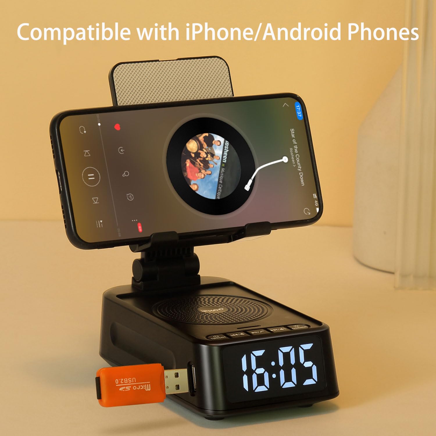 iFkoo Gifts for Men Women, Phone Stand with Bluetooth Speaker&Clo by iFkoo - Angle View 5