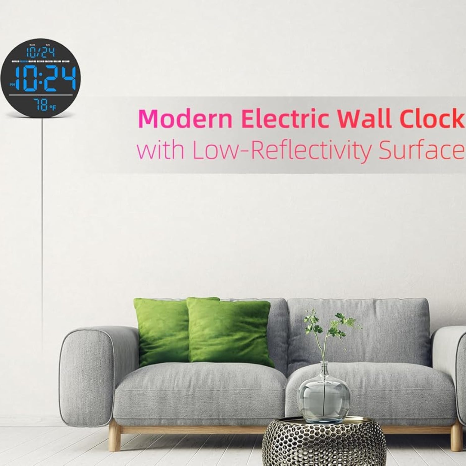 XUANZIT digital wall clock with large LED display showing time, date, and temperature, featuring auto-brightness functionality.
