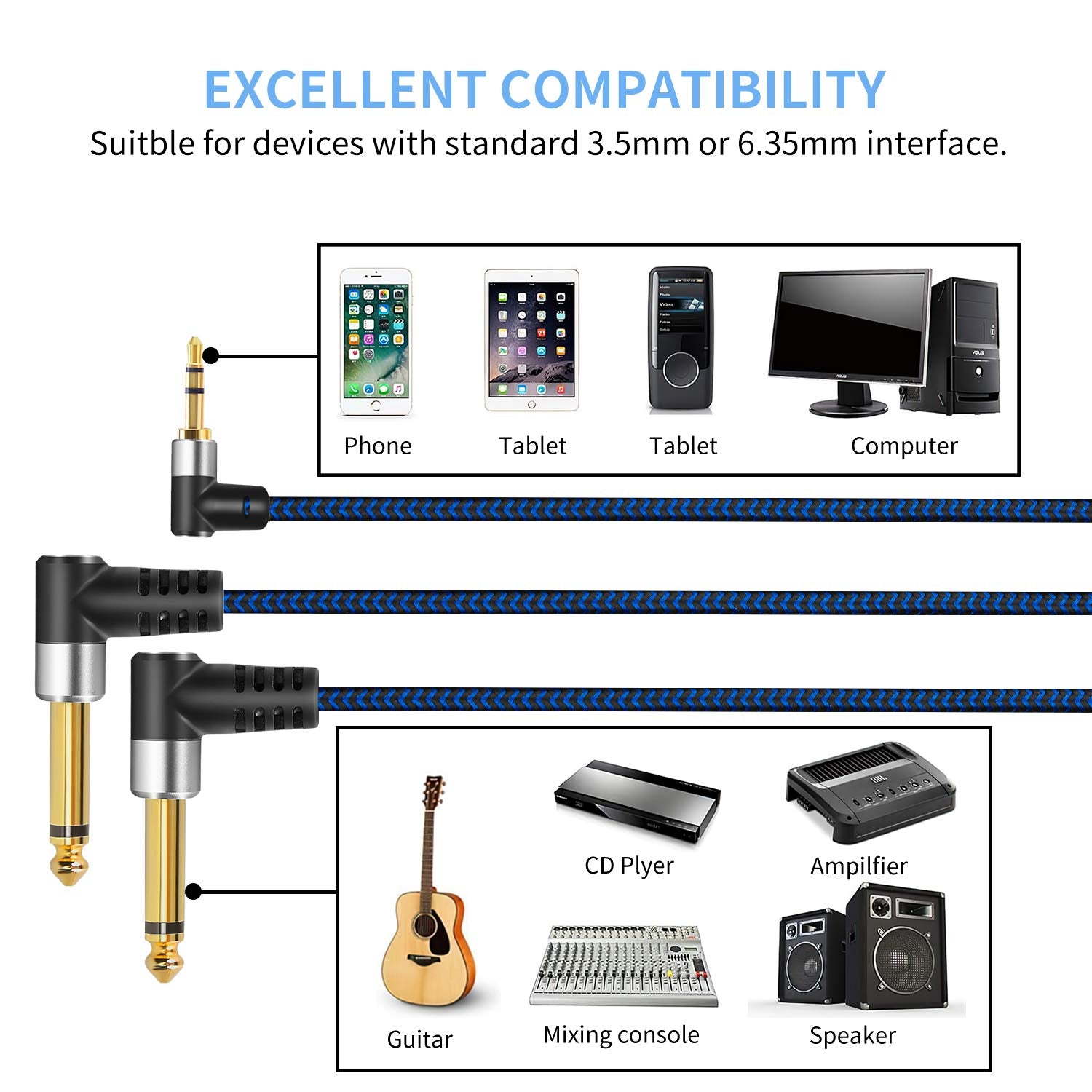 GGMTY 1/8" TRS to Dual 1/4" TS Mono Stereo 6FT Y-Cable Splitter C by GGMTY - Angle View 3