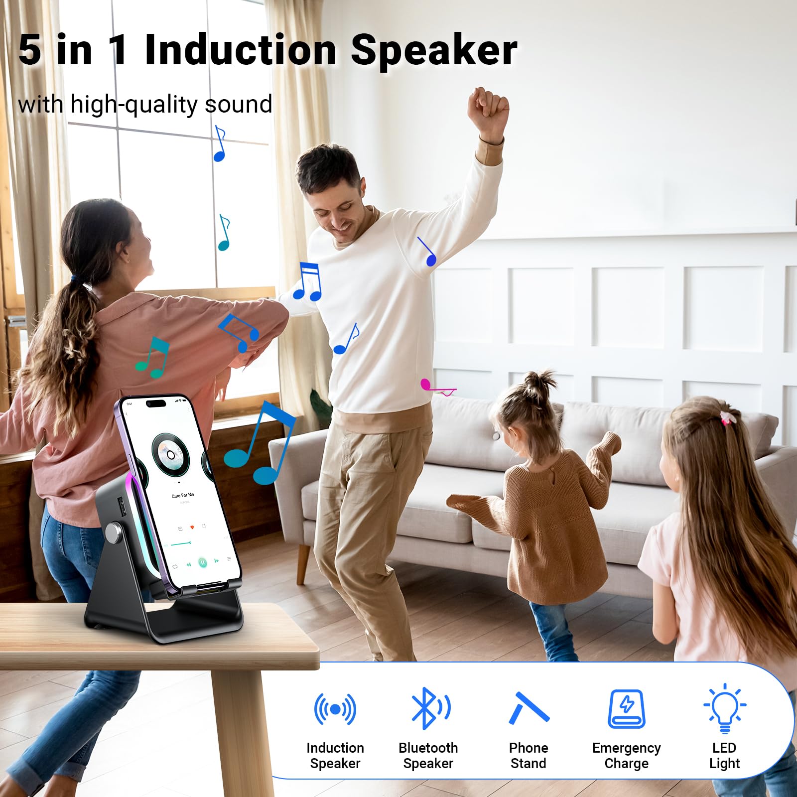 AIKELA Induction Speaker with Phone Stand 5 in 1 Wireless Bluetoo by AIKELA - Angle View 2