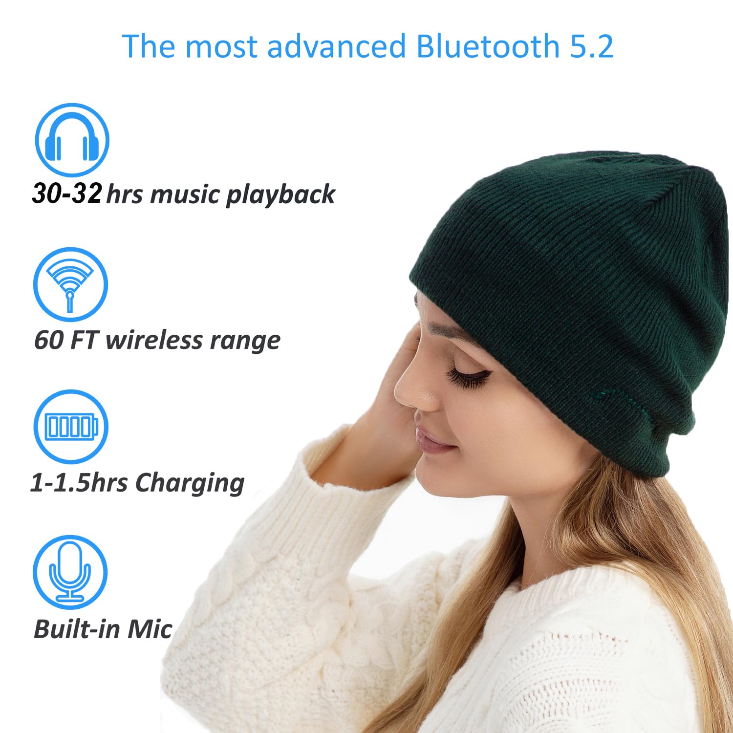 beanie Bluetooth, MUSICBEE Bluetooth V5.2 Wireless Knit Winter Ca - beanie Official Product View 2