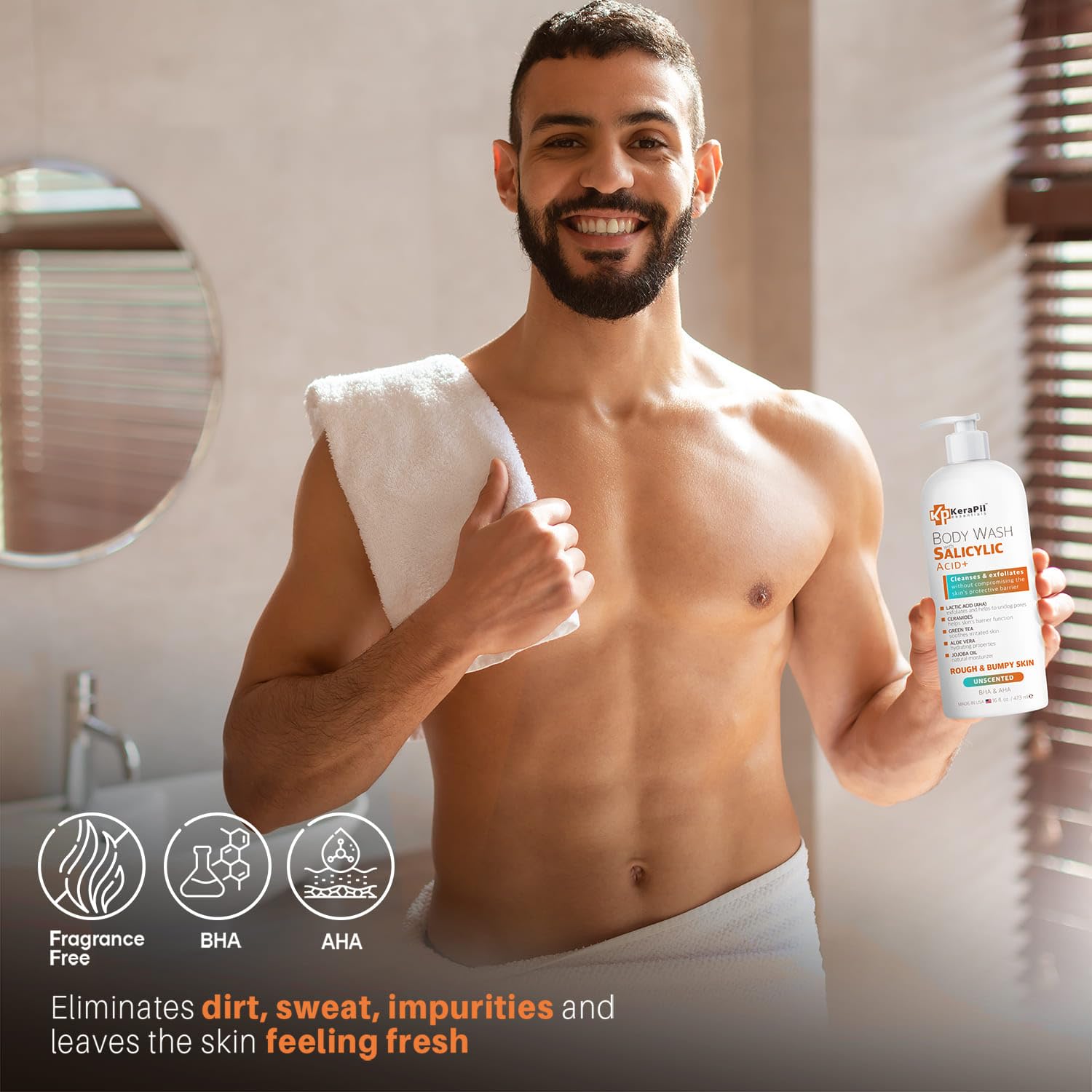 KERAPIL Exfoliating Body Wash with Salicylic Acid Unscented - KERAPIL Official Imagery - 7