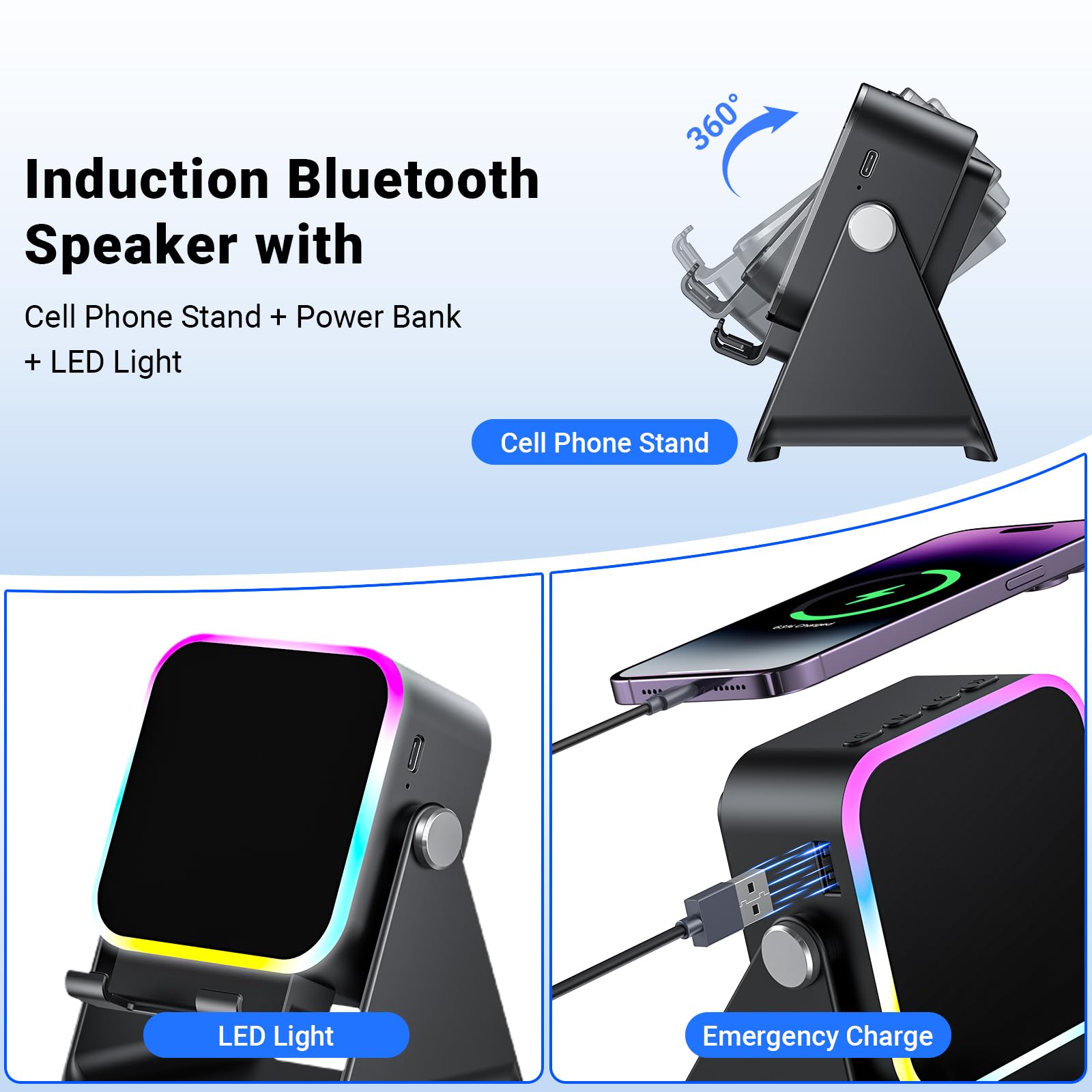 AIKELA Induction Speaker with Phone Stand 5 in 1 Wireless Bluetoo - AIKELA Official Product View 5