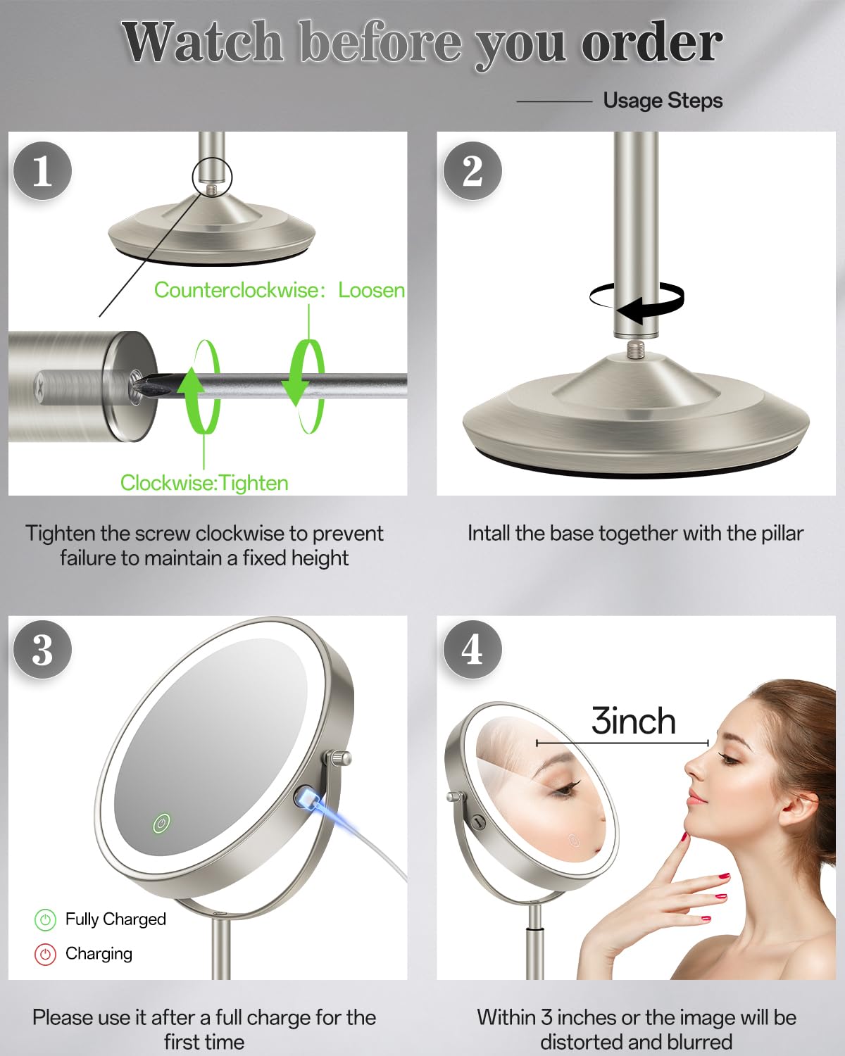 8 Lighted Makeup Mirror with Light 30X Magnifying Height - vpu Official Imagery - 4