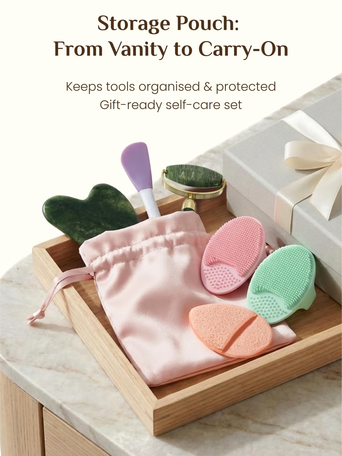 Rena Chris 7-in-1 Gua Sha facial skin care tools set with various facial rollers and tools for skincare routines.