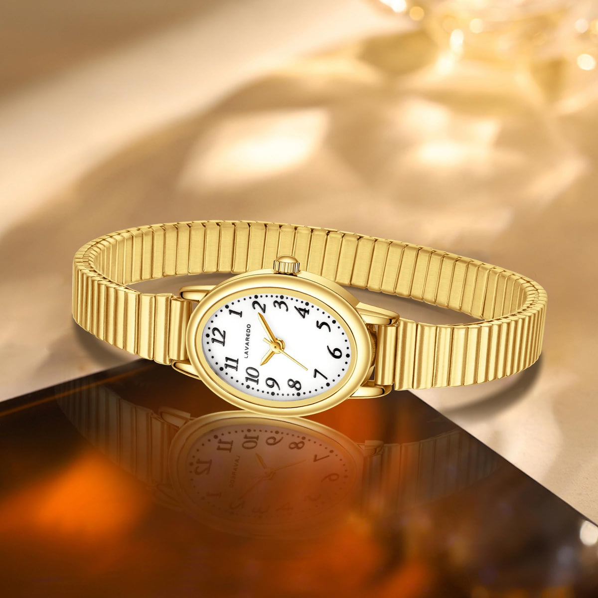 Small Gold Watch for Women Oval Case Analog Steel Expansion - VTAIGE Official Imagery - 6