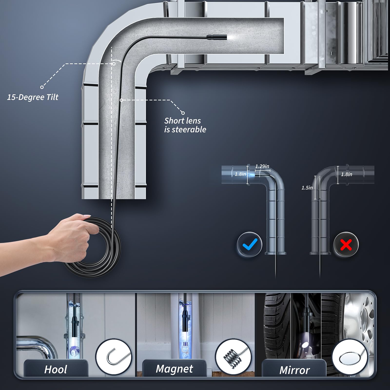 MugEasy Endoscope Camera with Light, Inspection Borescope Camera by MugEasy - Angle View 5