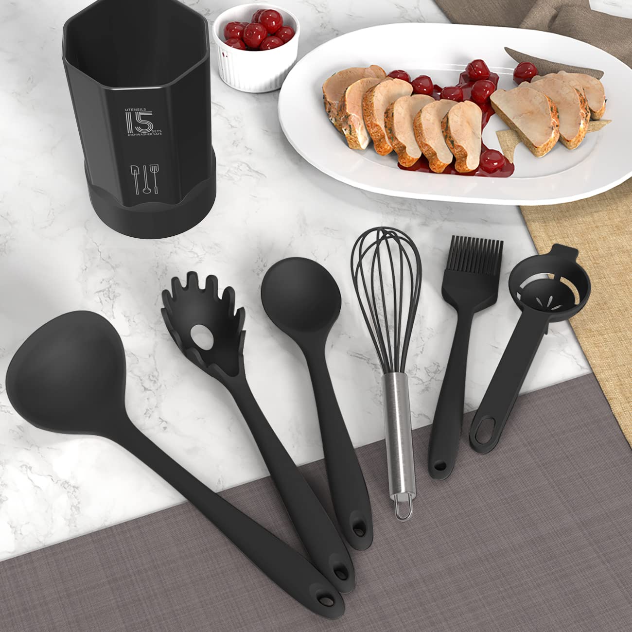 AOTHOD Silicone Cooking Utensils Set - 446°F Heat Resistant Kitch by AOTHOD - Angle View 8