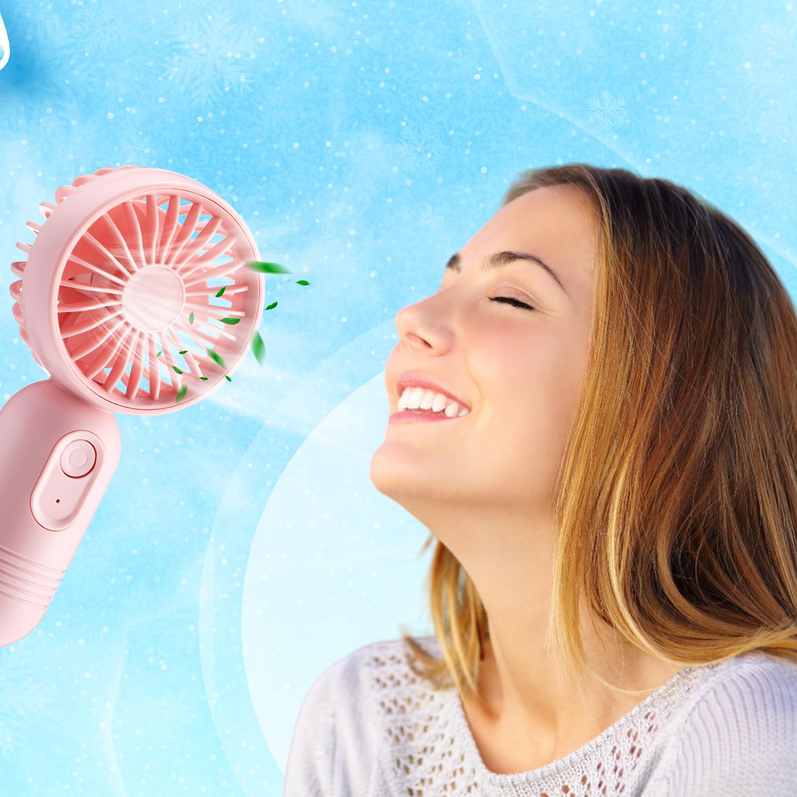 Rossesay 1 Pcs Mini Portable Fan 3 Speed Rechargeable, Pink - View 2