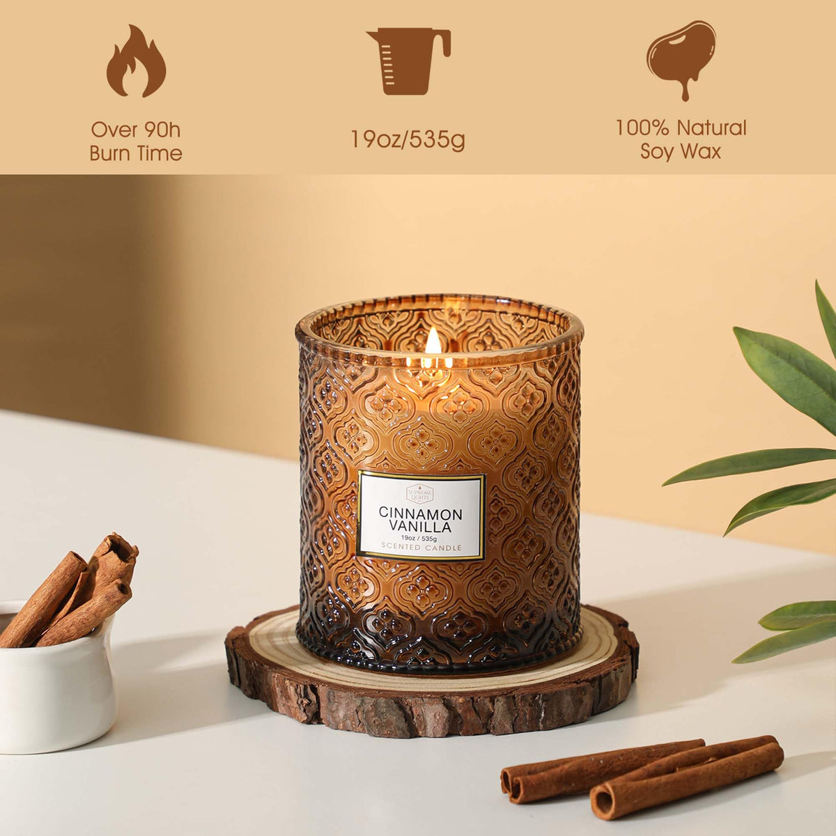Fall Candle Cinnamon Vanilla Spice Candles 19oz Large Candle - SUPREME LIGHTS ·2017· Official Imagery - 5