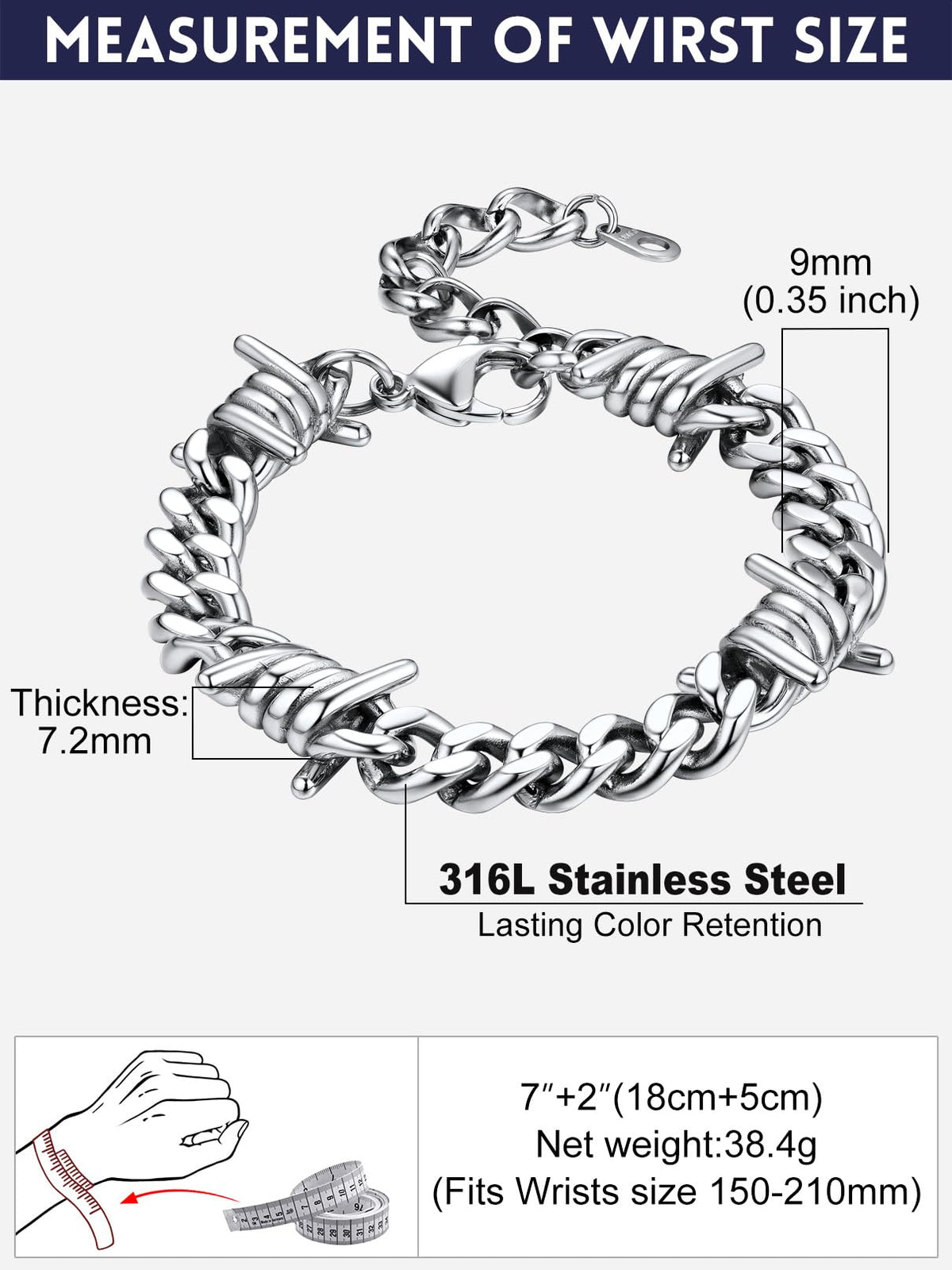 Bandmax Bold Punk Stainless Steel Barbed Wire Chain Bracelet - Bandmax Official Imagery - 8