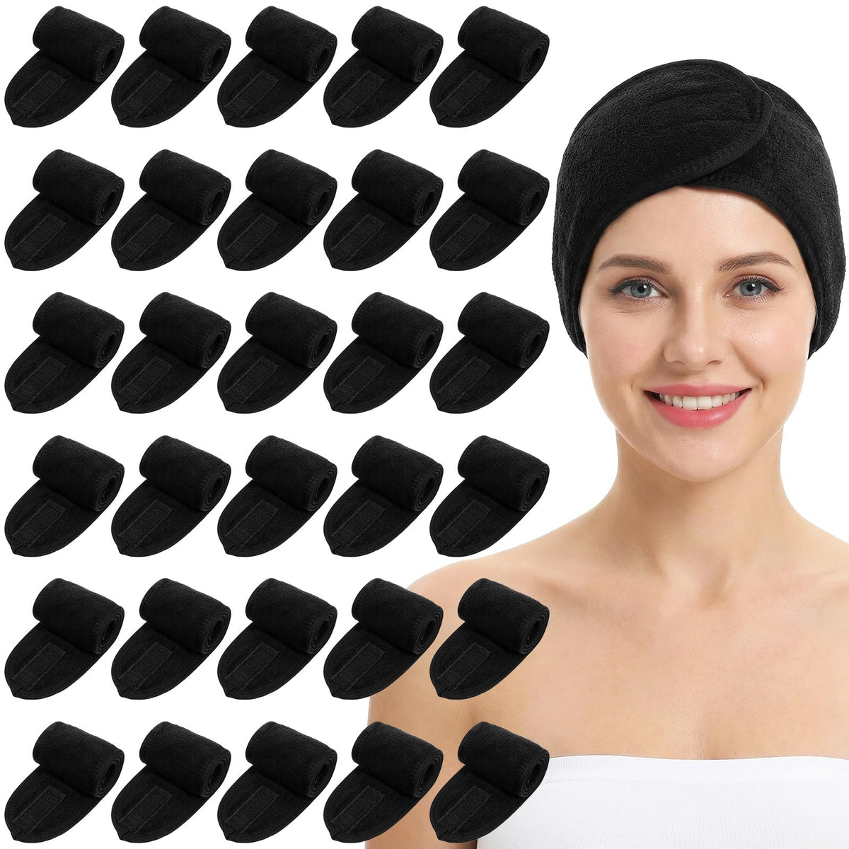 Lemecima 30 Pack Black Spa Headband Bulk Adjustable Facial - Lemecima Official Imagery - 2