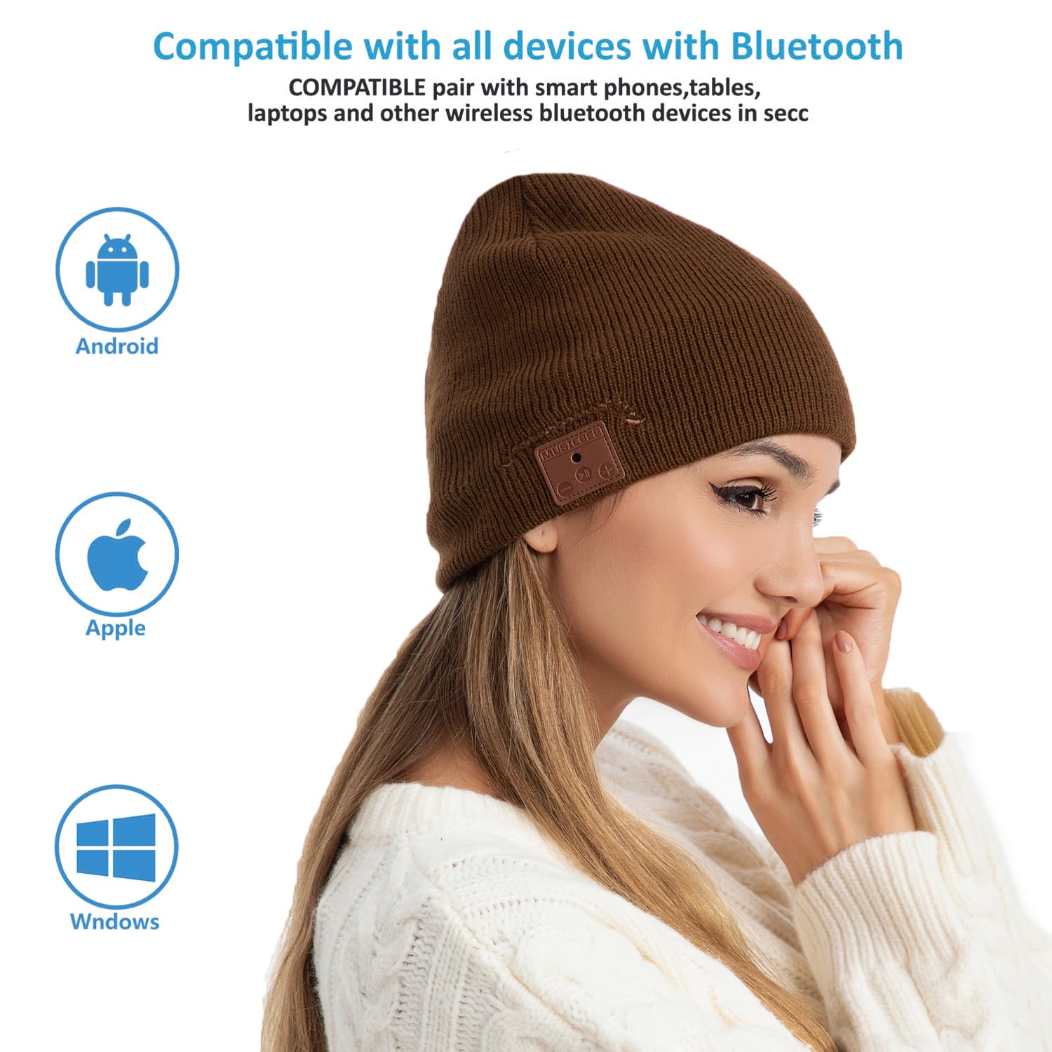 beanie Bluetooth, MUSICBEE Bluetooth V5.2 Wireless Knit Winter Cap, 30 Hour Play - beanie Official Product View 5