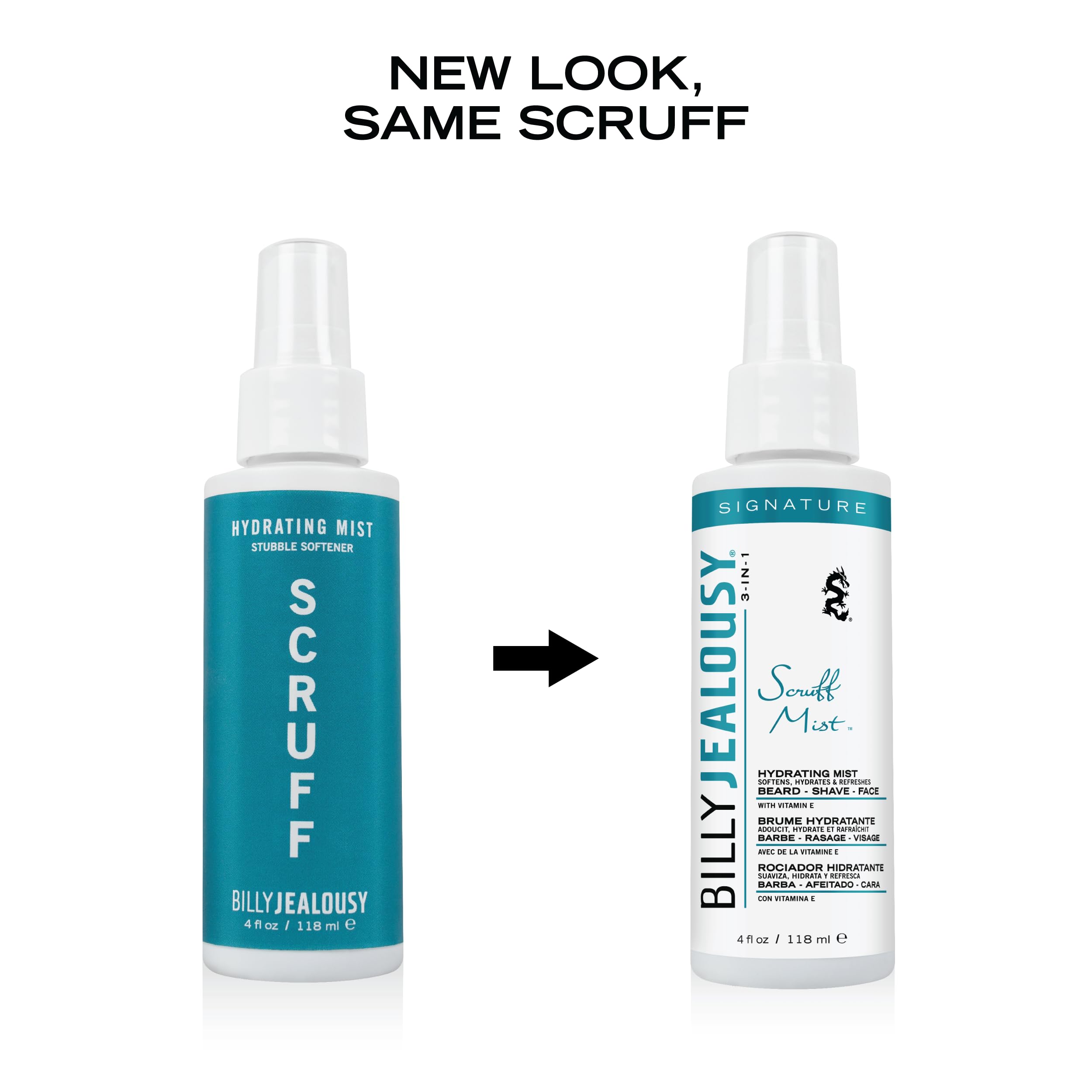 Billy Jealousy Signature Scruff Mist 3-in-1 Hydrating Beard, Shave & Face Spray for Men with Vitamin E | Soften Stubble, Refresh, Tone & Moisturize Skin, and Promote Healthy Beard Growth, 4 Fl Oz