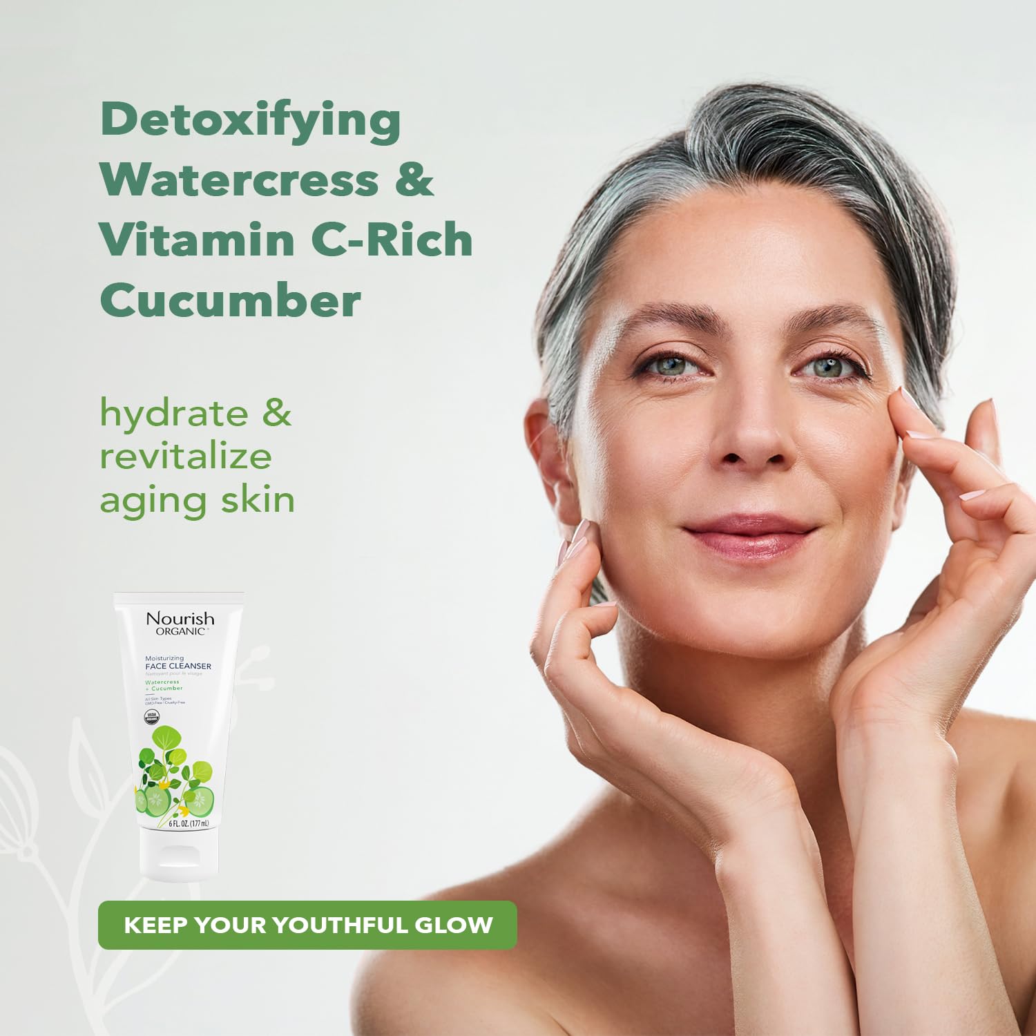 Nourish Organic Face Cleanser + Face Lotion Set – Lightweight, - Nourish Organic