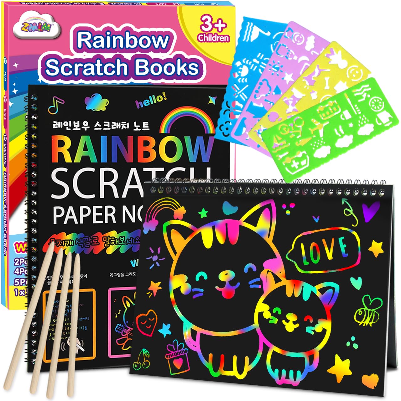 ZMLM Scratch Paper Art-Crafts Gift: 2 Pack Rainbow Notebooks - Product Imagery