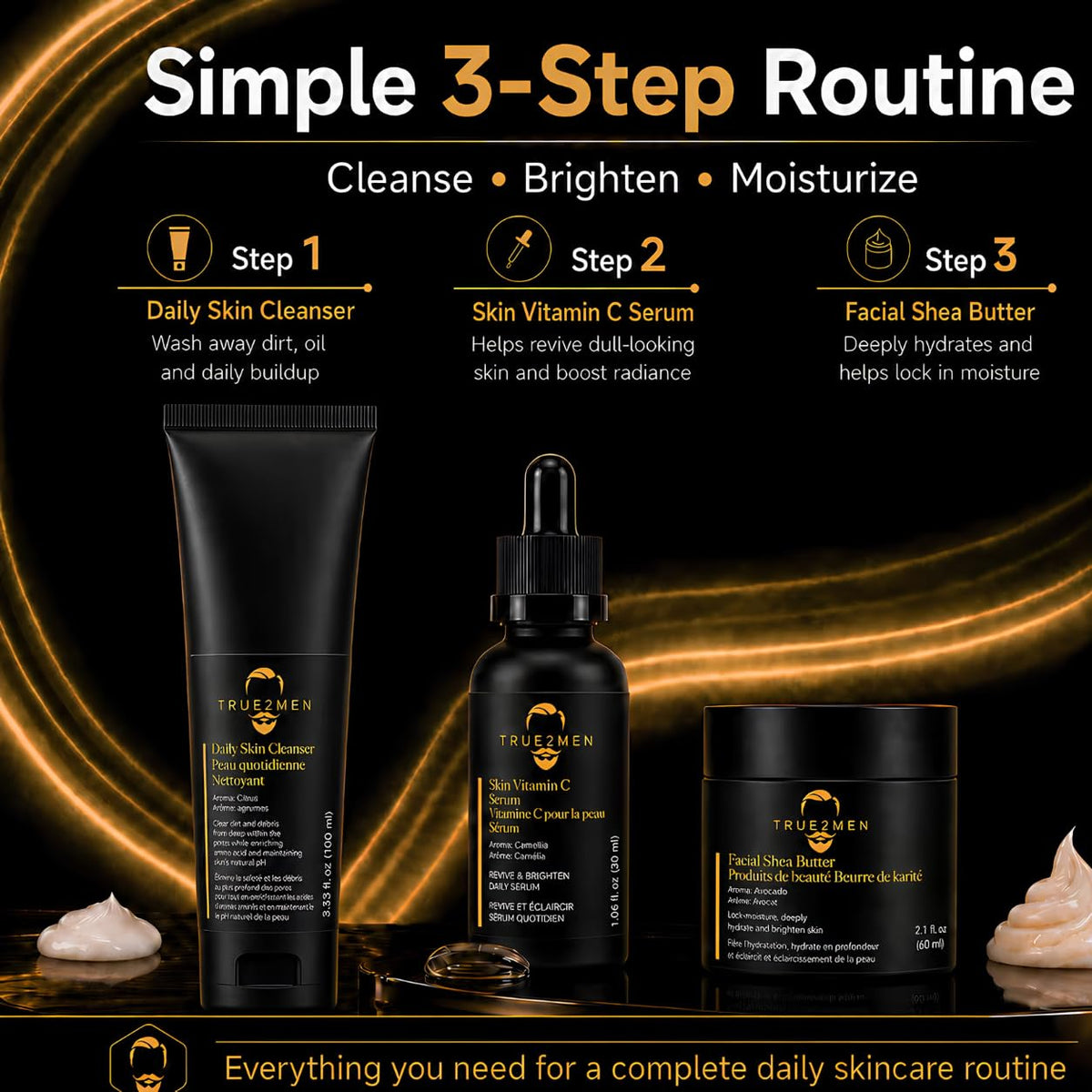 Men s Natural Skin Care Set Face Cleanser Vitamin C Serum - True2Men Official Imagery - 3