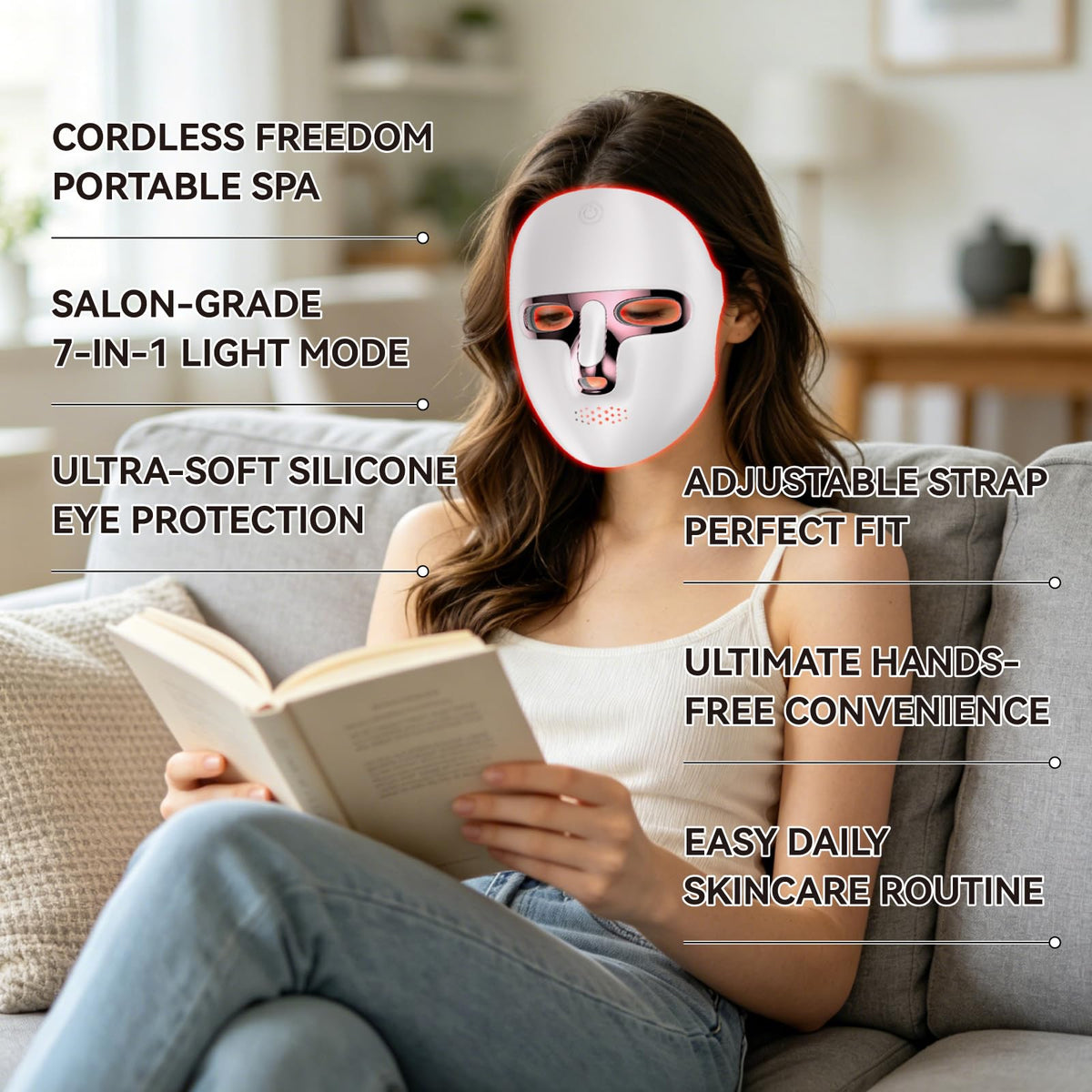 Led Mask Light Therapy Cordless Rechargeable Face Mask with - ViLeeLia Official Imagery - 6