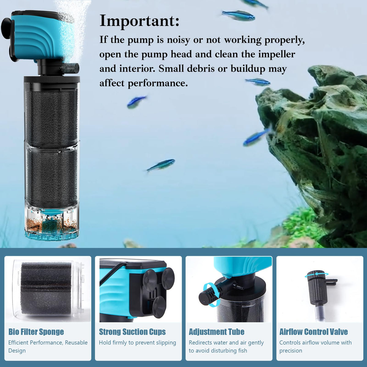 Submersible Aquarium Filter Upgraded 55 155 Gallon Fish Tank - Aulofee Official Imagery - 5