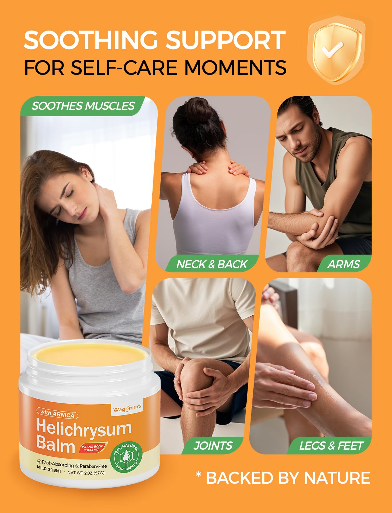 Wagomars Helichrysum Balm for natural skin repair and renewal, in a jar, showcasing the skincare product.