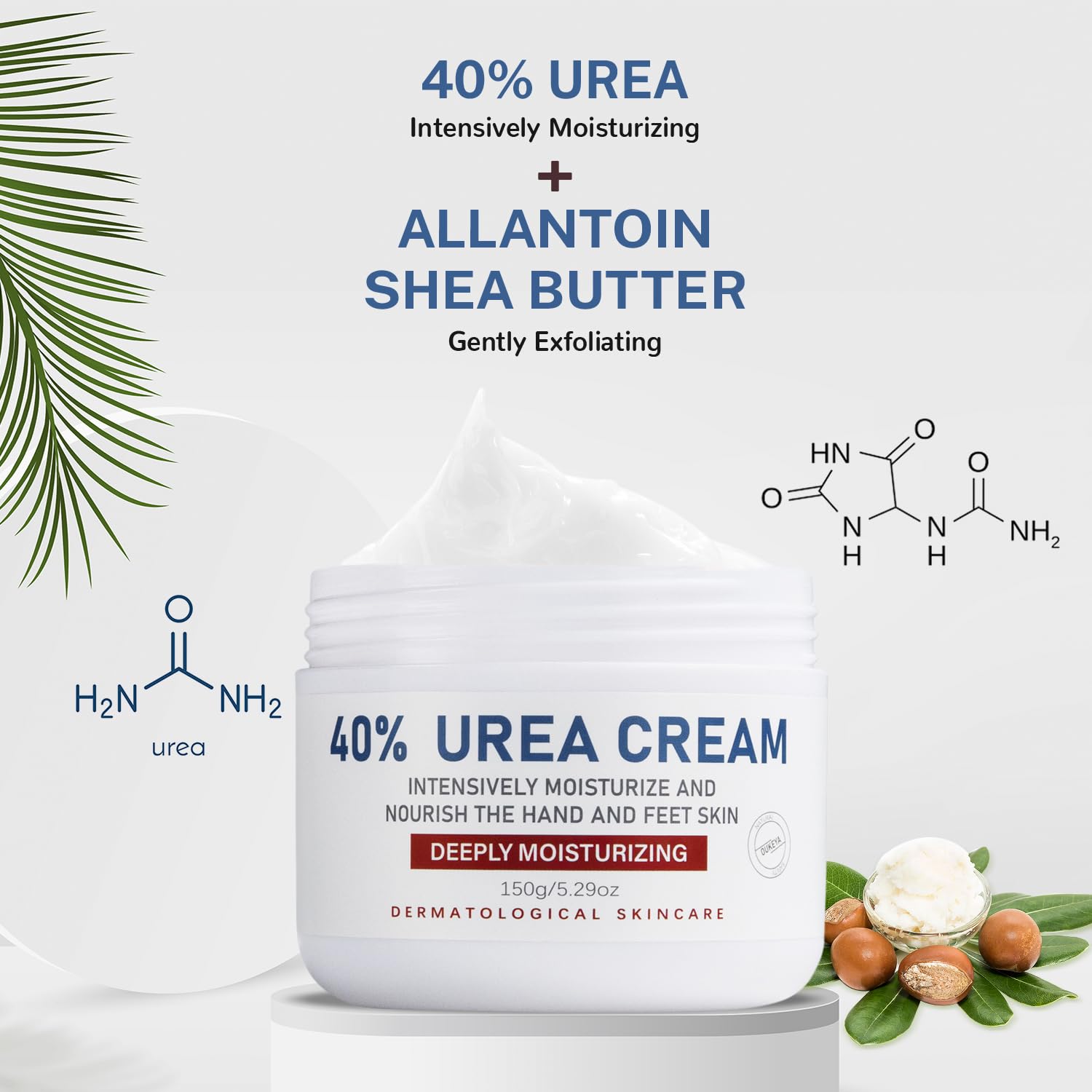 OUKEYA 40% Urea Cream for hands and feet, skin moisturizer in 5.29 oz jar, nourishing and hydrating for dry skin.