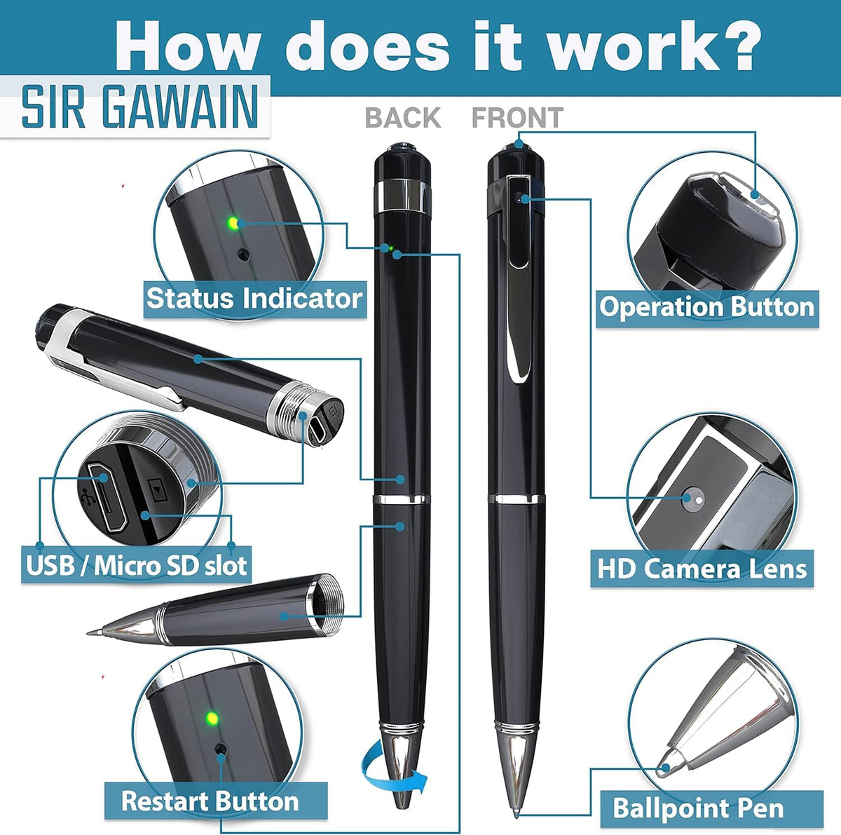 SIRGAWAIN Premium Body Camera Pen Full HD 1080p Video Photos - SIRGAWAIN Official Imagery - 6
