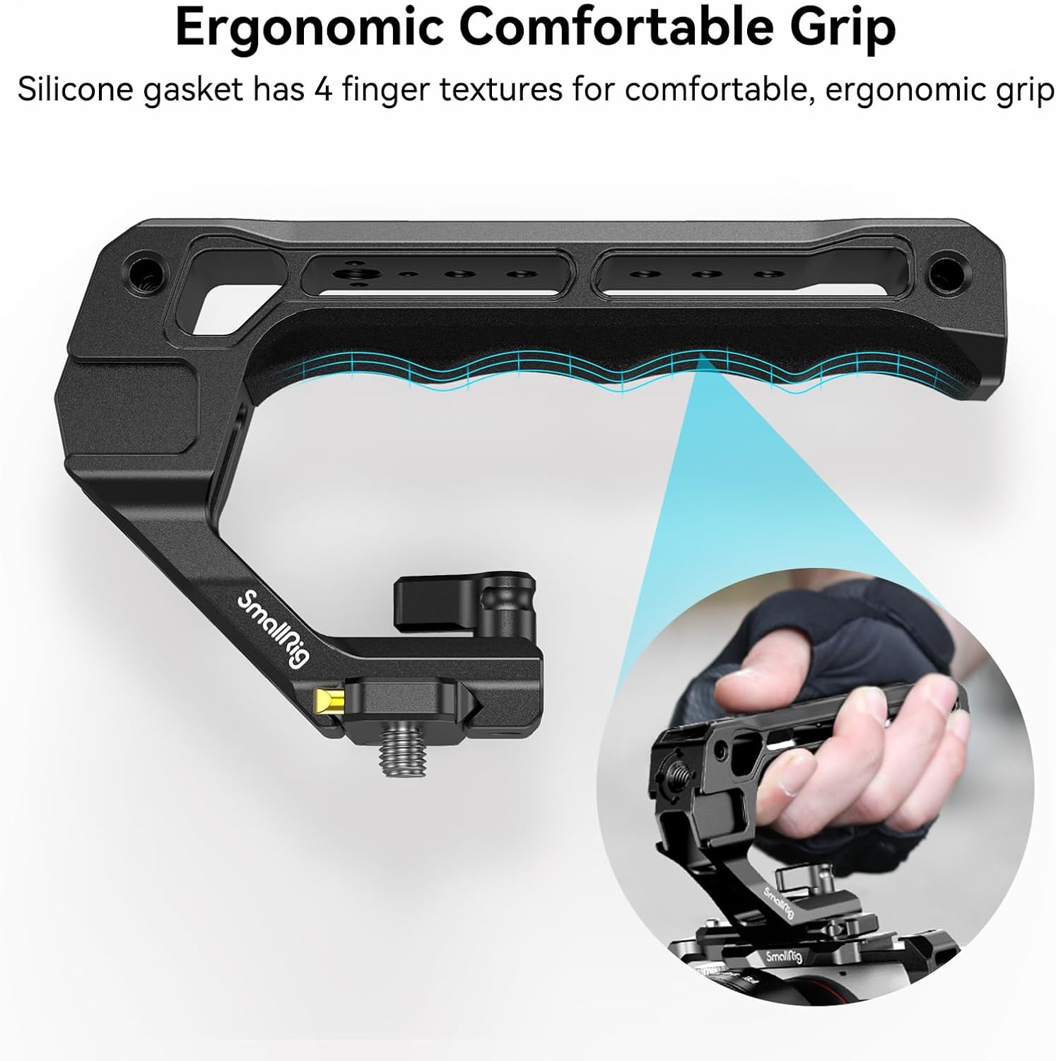 SmallRig lightweight NATO top handle with quick release NATO grip and rail for DSLR camera cages, durable and easy to attach.