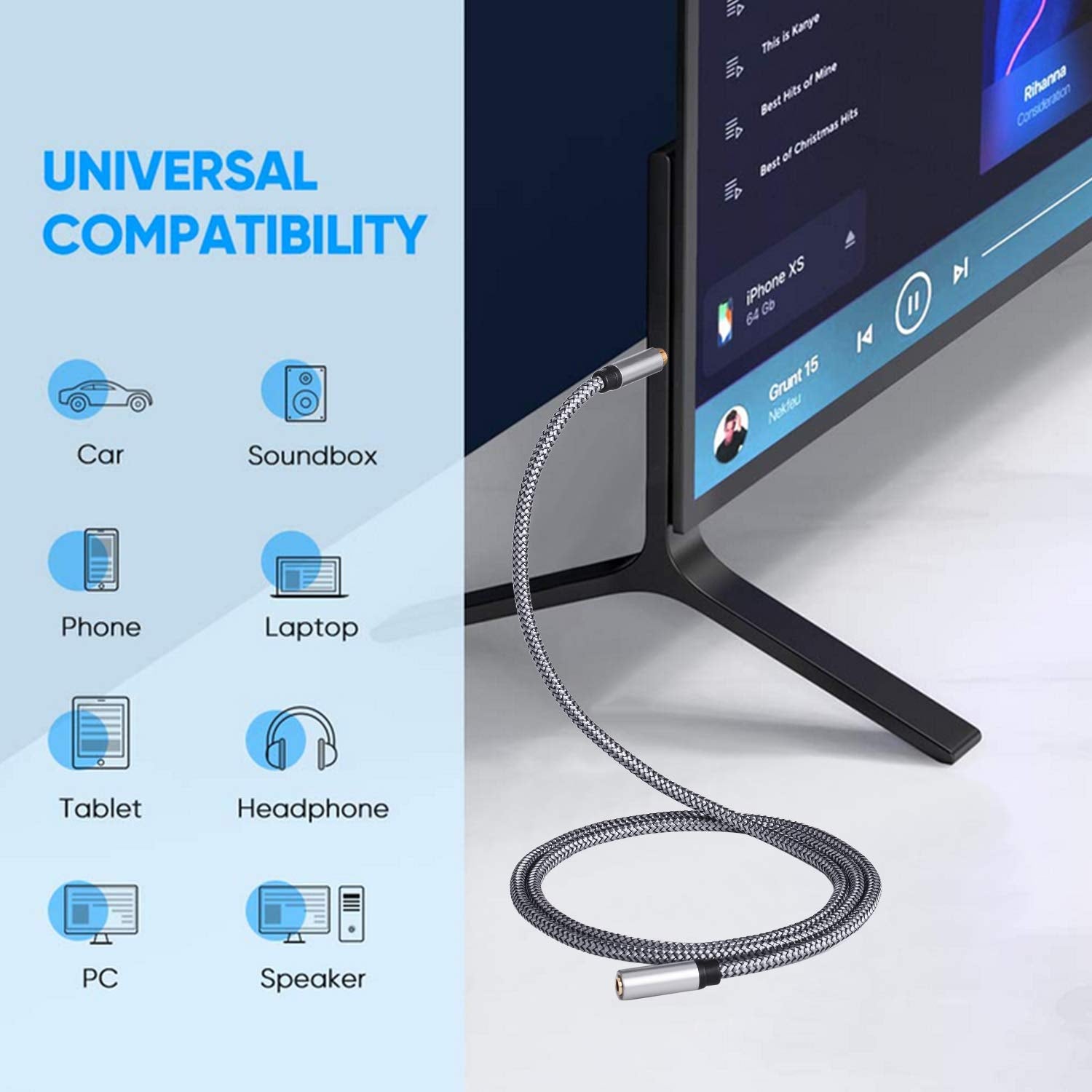 Tan QY 3.5mm Audio Extension Cable 1ft, Male to Female for Headph by Tan QY - Angle View 8