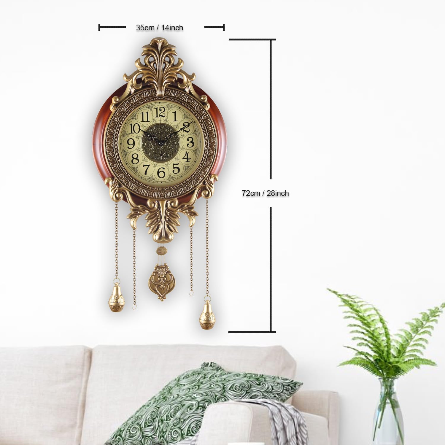 Aero Snail large wall clock with real wood finish, retro style, pendulum, and battery-powered movement.