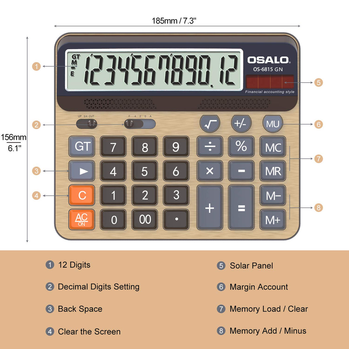 Desktop Calculator Extra Large 5 Inch LCD Display 12 Digit - pendancy Official Imagery - 6