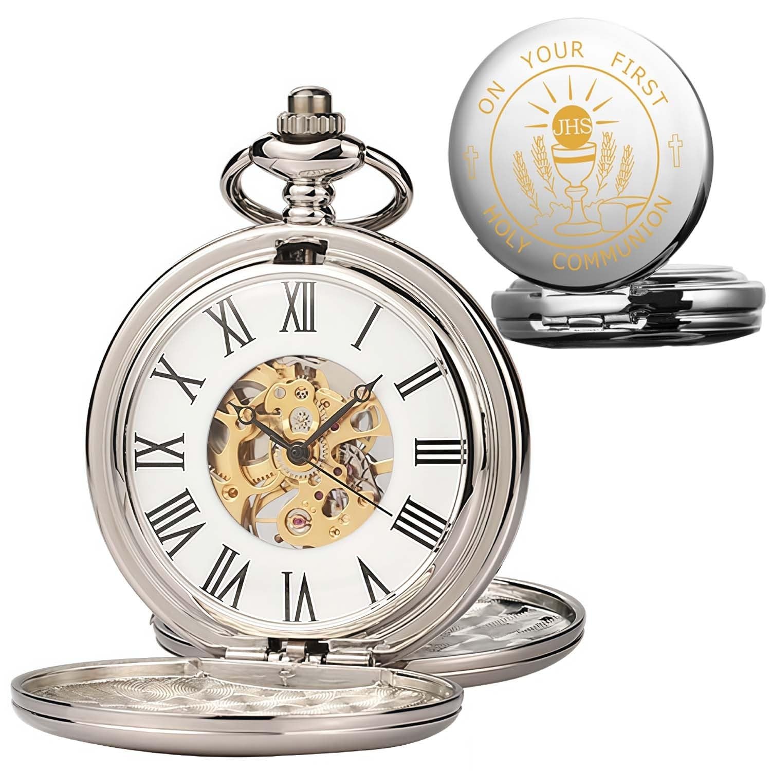 Kchss Mechanical Pocket Watch with Chain - Retro Smooth Classic Handwi - View 10