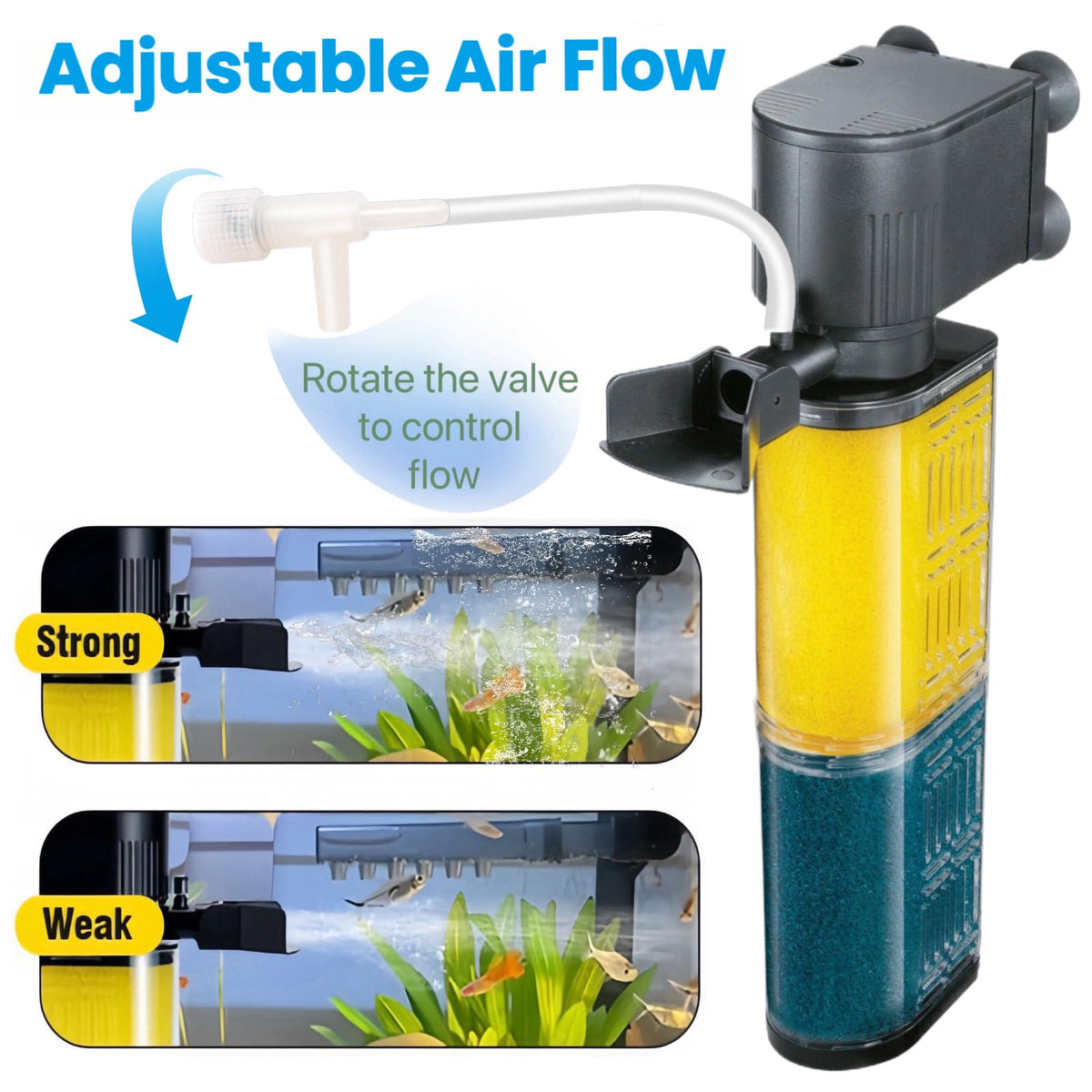 3 in 1 Aquarium Filter for 30 100 Gallons Fish Turtle Tank - OQTTNEO Official Imagery - 5