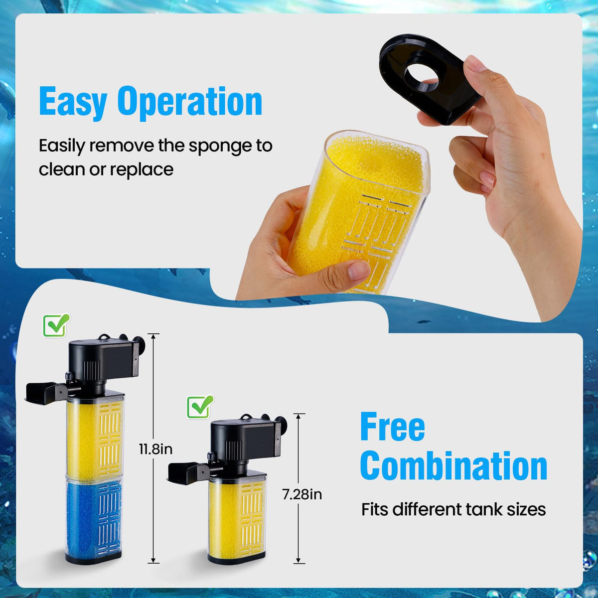 3 in 1 Aquarium Filter for 30 100 Gallons Fish Turtle Tank - OQTTNEO Official Imagery - 7