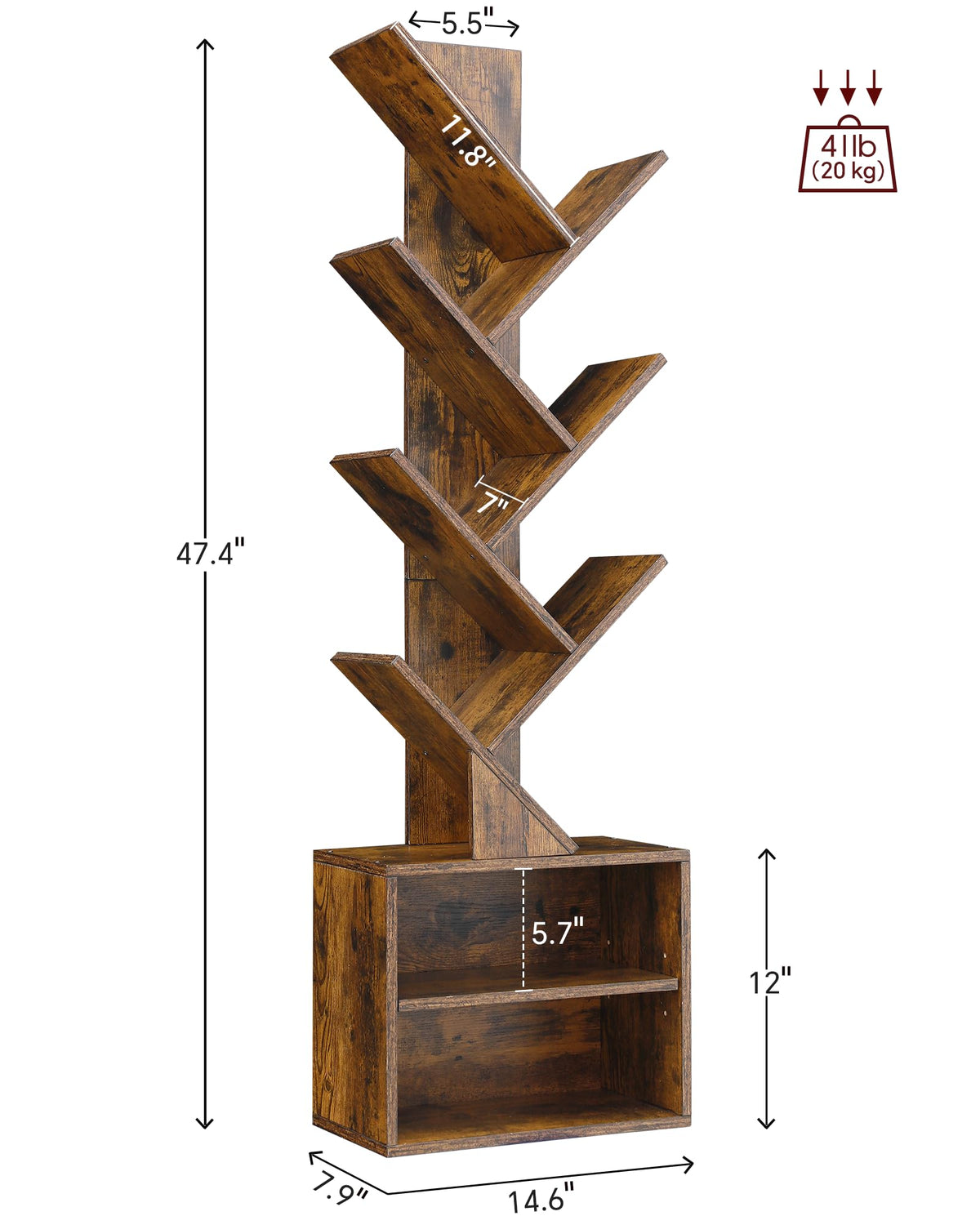 SUNMORY 6 Tier Tree Bookshelf Tall Small Bookcase with - SUNMORY Official Imagery - 3