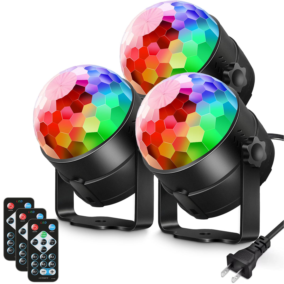 Luditek 3 Pack Sound Activated Party Lights with Remote - Luditek Official Imagery - 1