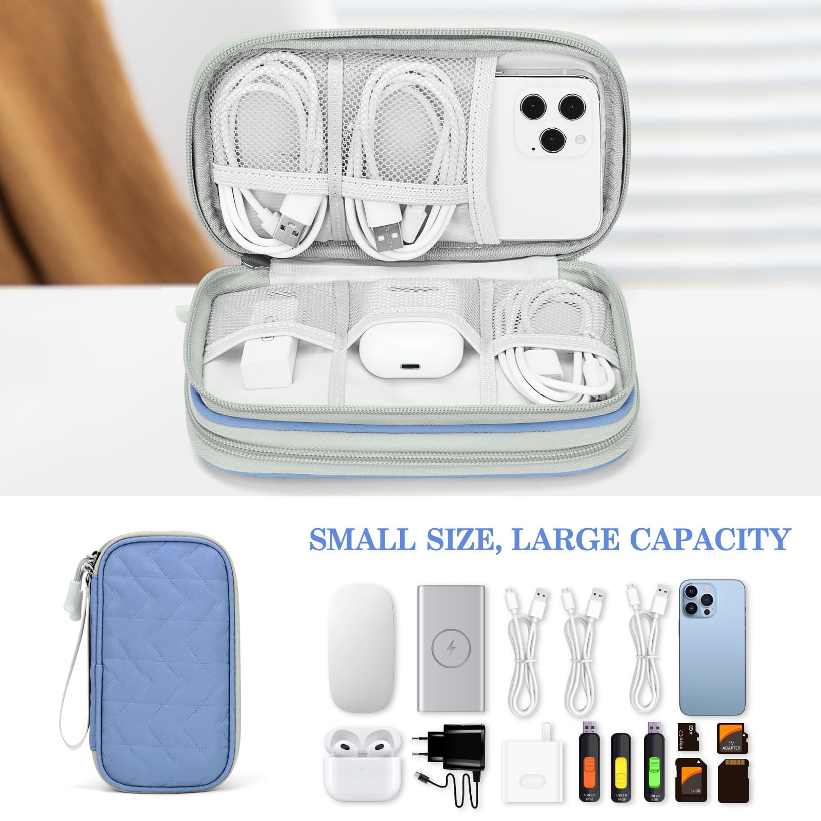 FYY Electronic Organizer, Travel Tech Pouch, Cable Organizer Blue Quil - View 6