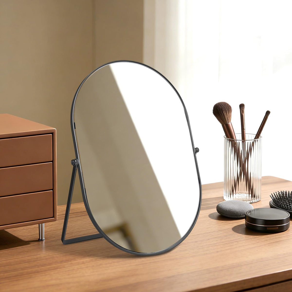 Vanity Desk Table Mirror with Stand and Metal Frame 8 x 12 - QEEYON Official Imagery - 7