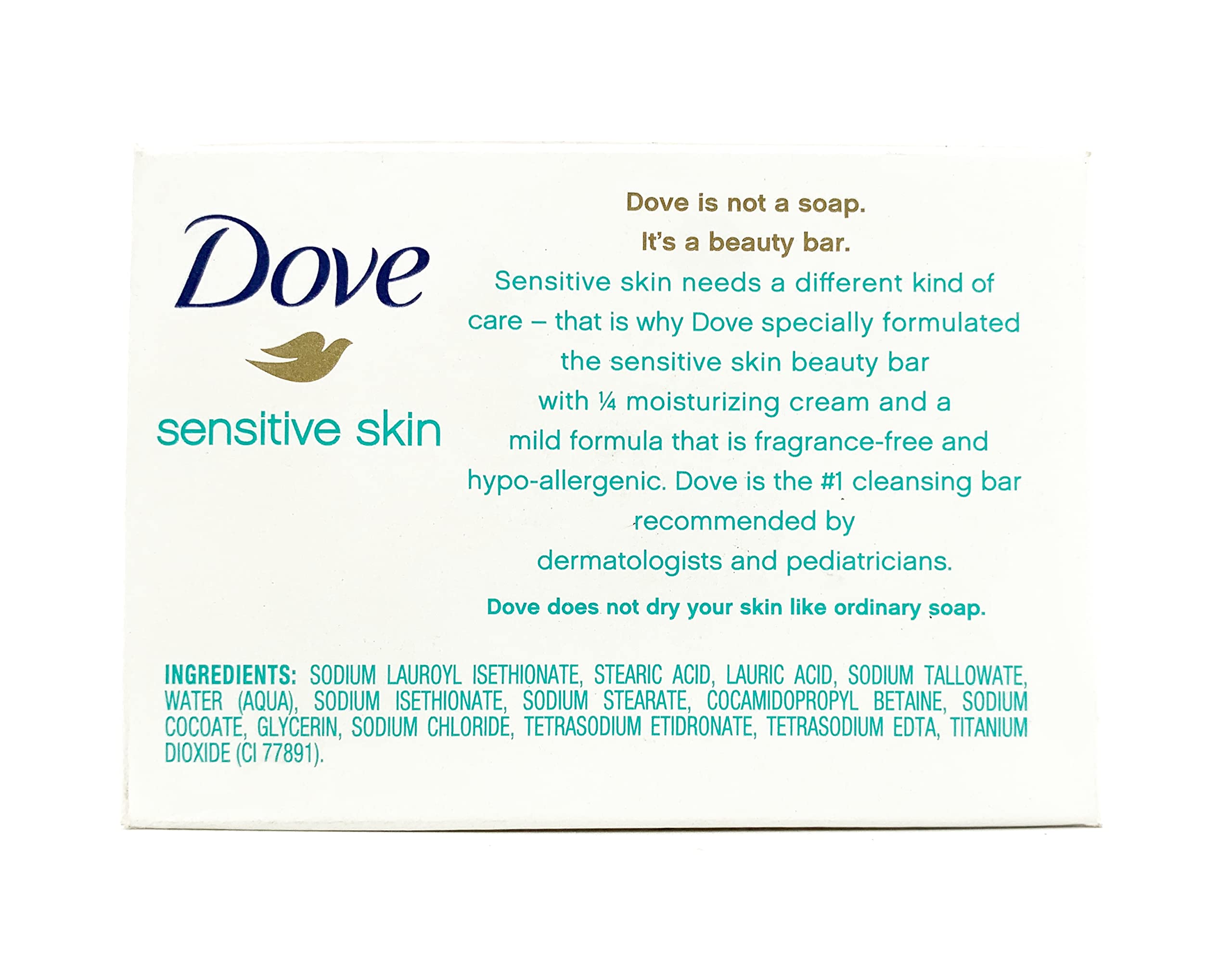 Dove Sensitive Skin Beauty Bar, hypo-allergenic fragrance-free moisturizing soap, 2.6 oz bar for gentle skin cleansing
