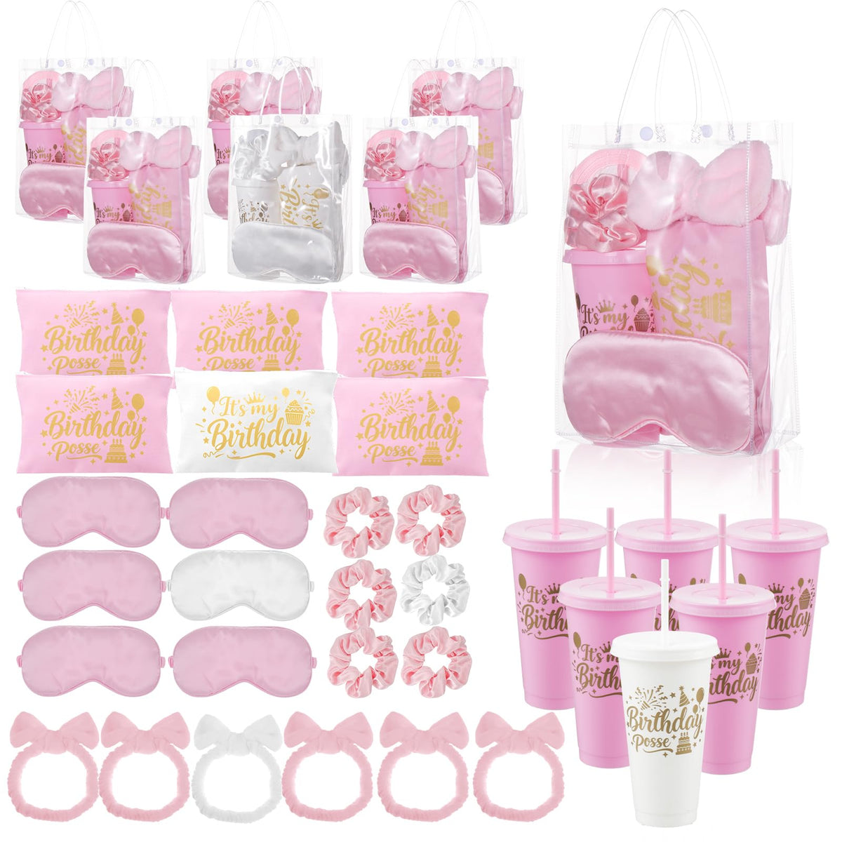 6 Sets Pink Birthday Posse Party Favors for Women Girls - Wenceda Official Imagery - 1