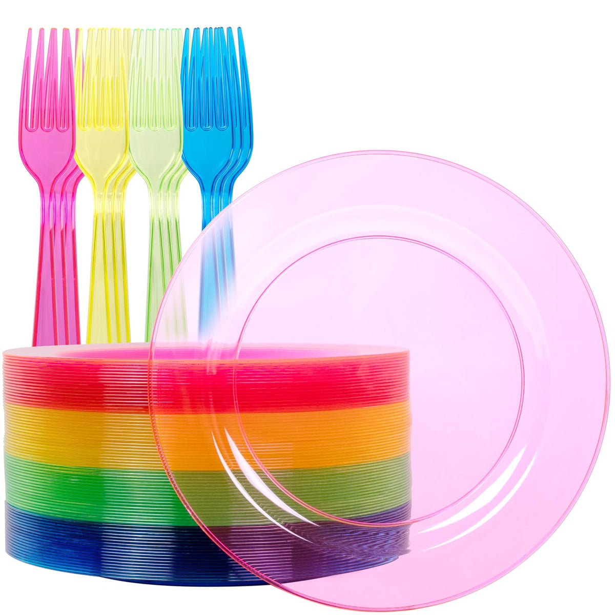 supernal 200Pcs Neon Rainbow 6 Plastic Party Dessert Plates - supernal Official Imagery - 1