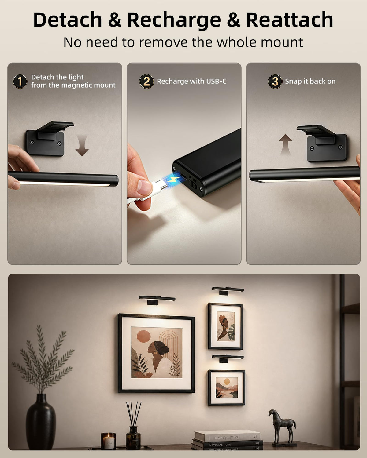 EZVALO Picture Light for Wall Rechargeable 2400mAh Lights - EZVALO Official Imagery - 8