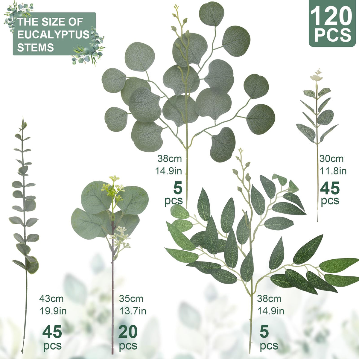 Daynight 120 Pcs Artificial Mixed Eucalyptus Stems Bulk - Daynight Official Imagery - 5