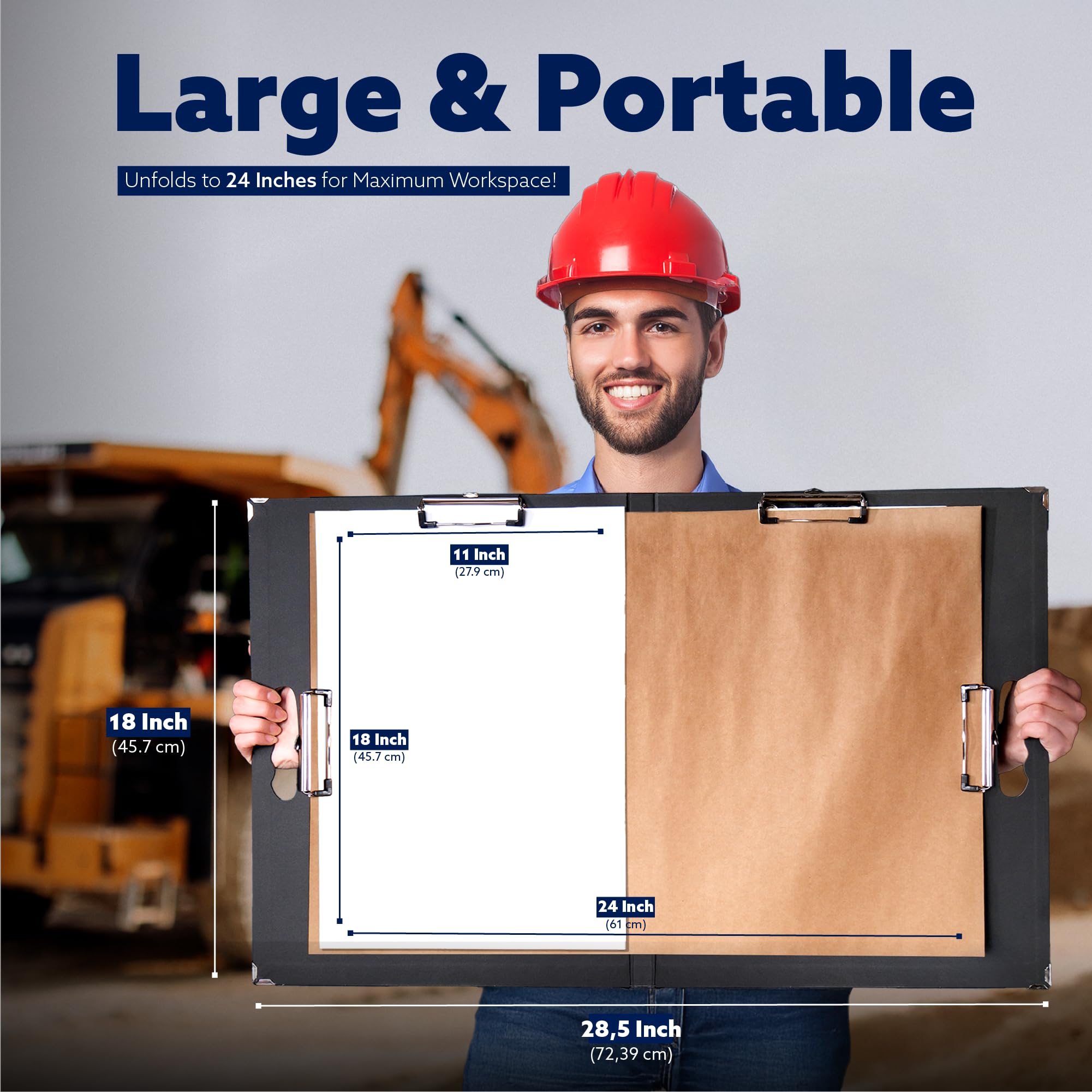 18x24 Clipboard - Foldable 18x24 File Folder & Drawing Board - Folds to 11x17 Clipboard, 4 Clips, Corner Protectors, Portable Art Portfolio, Architecture Folder, 11x17 Binder, Portfolio Binder (Black)