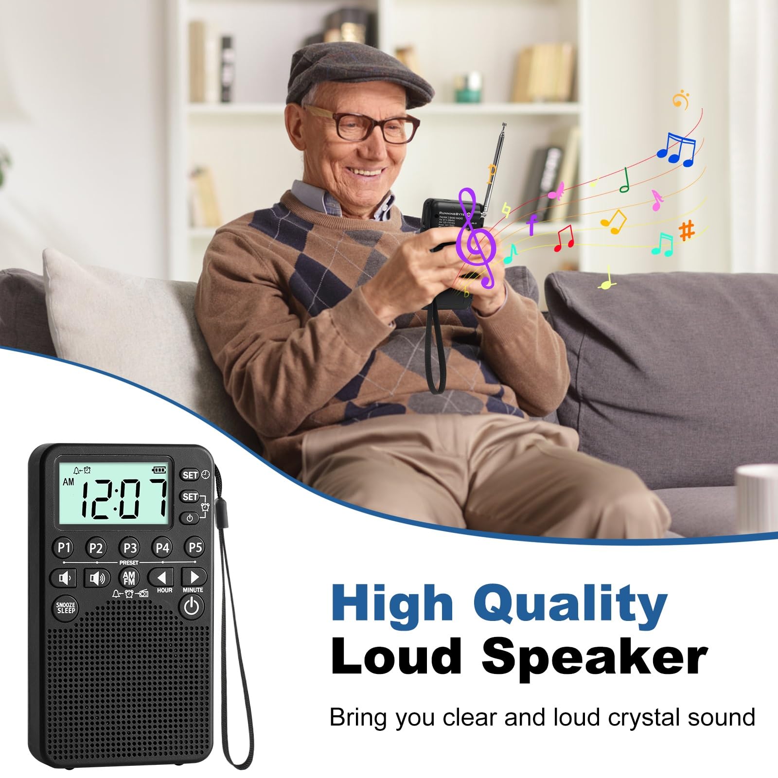 Portable AM/FM Radio | Alarm Clock, Sleep Timer & LCD