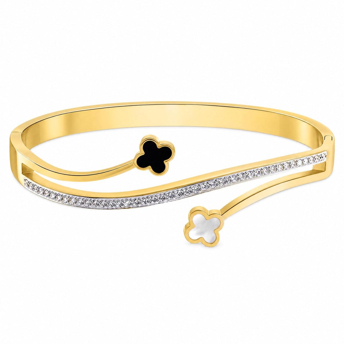 Gold Clover Bracelet for Women 14K Gold Plated Stainless - Indi Fashions Official Imagery - 1